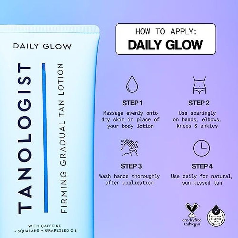 Tanologist Firming Daily Glow - Medium/Dark - Toning & Firming Gradual Tan Lotion - Natural, Sun Kissed Glow - Daily Tanning Lotion with Caffeine, Squalane & Grapeseed Oil - 8.45 fl oz