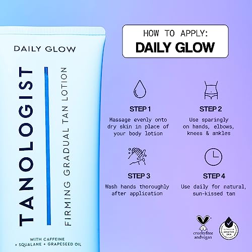 Tanologist Firming Daily Glow - Fair/Medium - Toning & Firming Gradual Tan Lotion - Natural, Sun Kissed Glow - Daily Tanning Lotion with Caffeine, Squalane & Grapeseed Oil - 8.45 fl oz