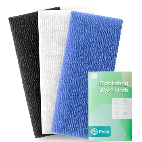 3 Pieces Exfoliating Washcloth Shower Towel African Net Sponge Japanese Wash Cloth Face Exfoliating Sponge Loofah Exfoliating Body Scrubber for Body Exfoliation (Rose Red,White,Green)