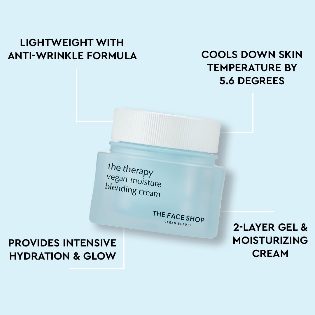 The Face Shop The Therapy Vegan Moisture Blending Cream | Vegan Moisturizer | Cooling | Hydrating | Skin-Friendly | 2-in-1 Gel & Cream | K-Beauty