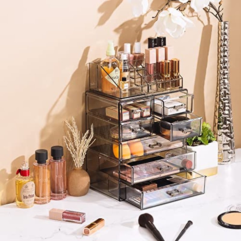 Sorbus Clear Cosmetic Makeup Organizer - Make Up & Jewelry Storage, Case & Display - Spacious Design - Holder for Dresser, Bathroom, Vanity & Countertop (3 Large, 4 Small Drawers) [Black Jewel]
