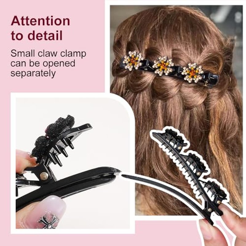 Sparkling Crystal Stone Braided Hair Clips, 2024 New Rhinestone Hair Clips Hair Braid Clips, Duck Bill Clips for Women Girls, Easily Braided Hair Clips Hair Bands Shiny Rhinestone Hair Clip (2Pcs A)