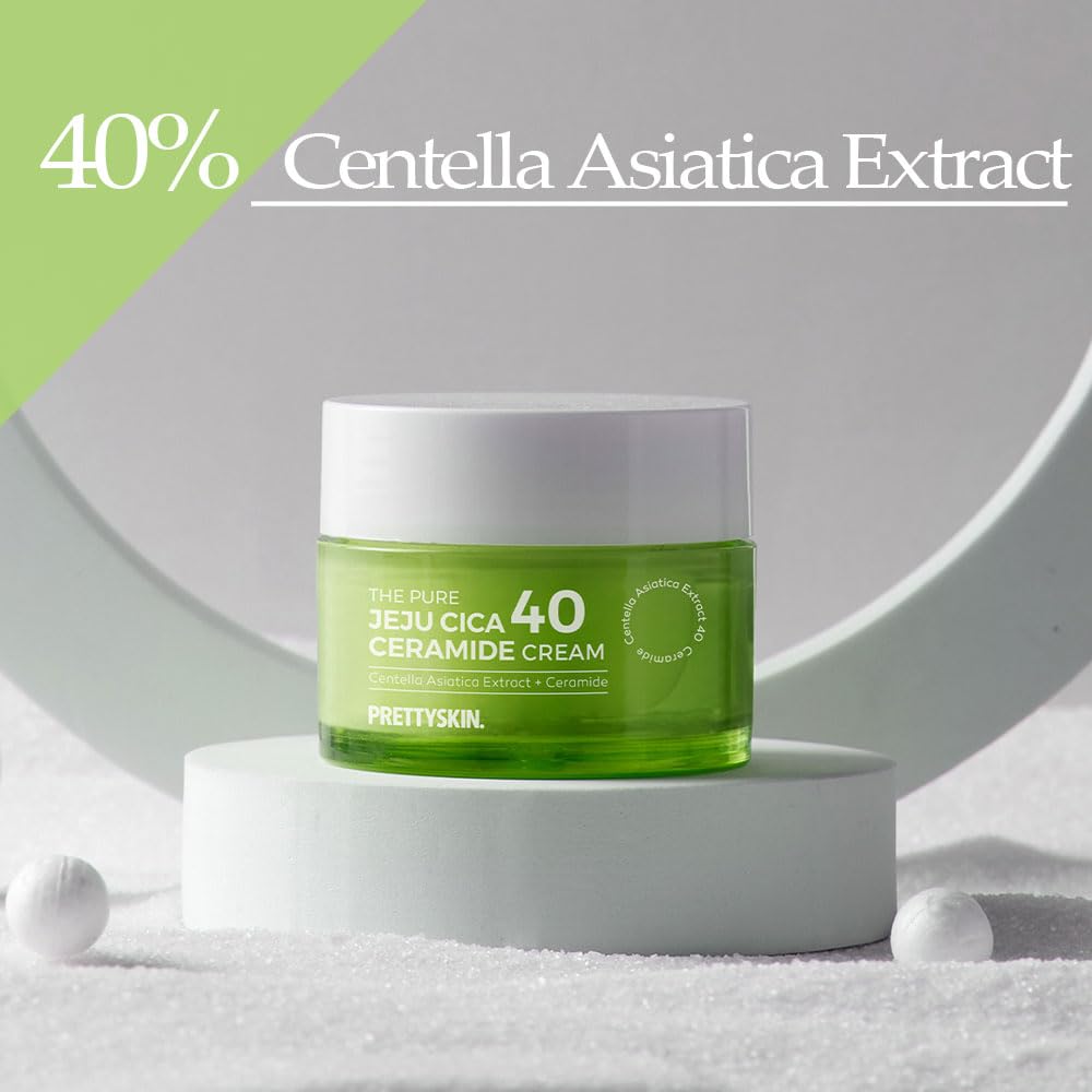 PRETTYSKIN Centella Asiatica 40% Gel Cream–Korean Face Moisturizer with Hyaluronic Acid, Ceramide NP & Shea Butter–Lightweight, Non-Sticky Hydration for Sensitive, Dry & Combination Skin (1.75 fl oz)