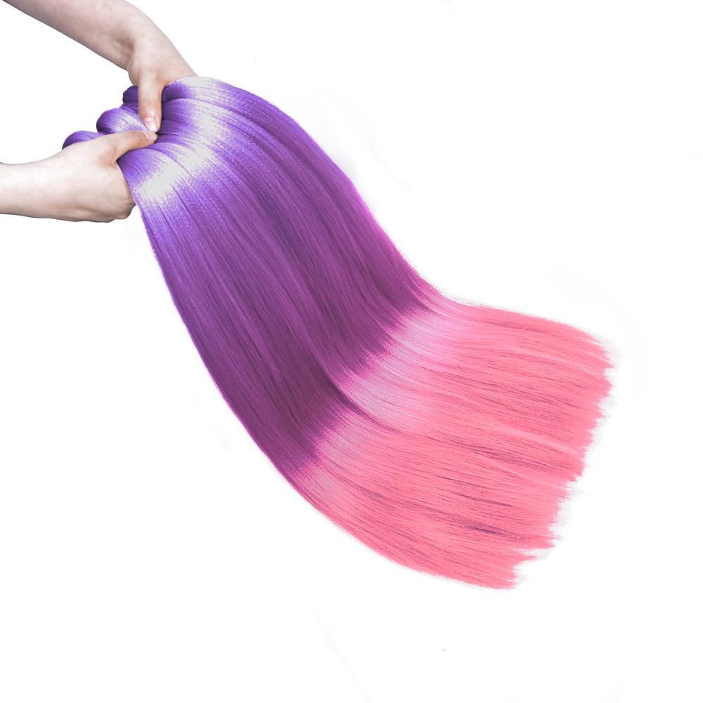 ZERAL Braiding Hair Pre Stretched 30 Inch 8 Packs Braiding Hair Professional Itch Free Yaki Texture Hair Extensions for Braids Synthetic Hair Braiding for Women and Girls (Purple/Pink#)