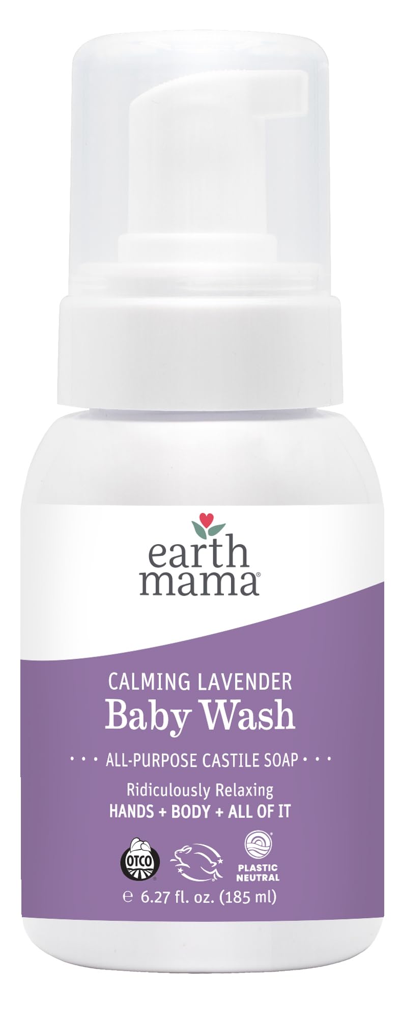 Earth Mama Calming Lavender Baby Wash Liquid Foaming Hand Soap, All-Purpose Lavender Body Wash for Sensitive Skin, Castile Soap with Coconut Oil, Shea Butter, Calendula, & Aloe, 6.27 Fl Oz