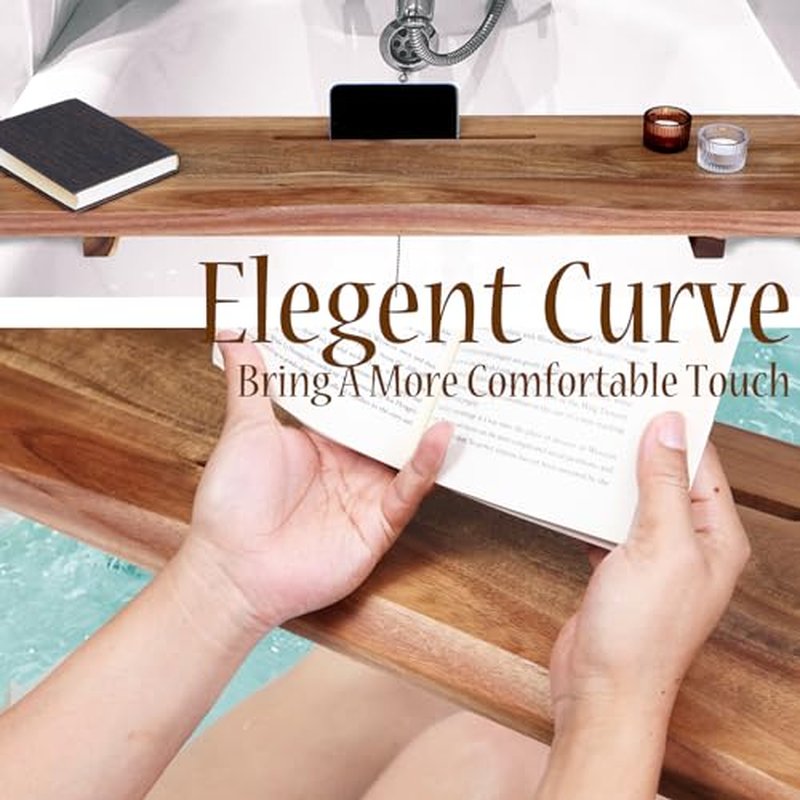Premium 1.2IN Thickened Board Acacia Wood Bathtub Tray Caddy with Adjustable Legs, Minimalistic Design Bath Tray for Tub, Bathtub Accessories, Fits Most Bath Tubs, Idea for Women