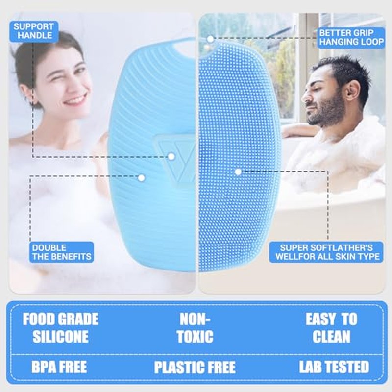 Zinc Infused - Silicone Body Scrubber,Exfoliating Body Scrubber for Sensitive Skin, Sustainable Shower Scrubber for Body, Body Scrubber for Shower and Body Care Routine - Azure