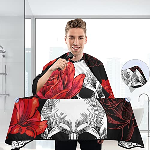 Skull And Red Roses Barber Cape Salon Cape Haircut Apron Hair Cut Cape Waterproof, 55"x65"