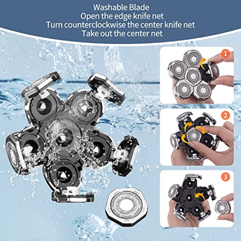 Roziahome 6 Heads Shaver Replacement Head for Electric Head Shaver 6 Blades 6D Replacement Bald Head Shaver Head Blade 6 Heads Electric Razor Shaver Head(Metallic Color Silver)