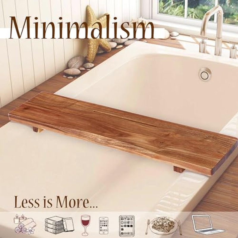Premium 1.2IN Thickened Board Acacia Wood Bathtub Tray Caddy with Adjustable Legs, Minimalistic Design Bath Tray for Tub, Bathtub Accessories, Fits Most Bath Tubs, Idea for Women