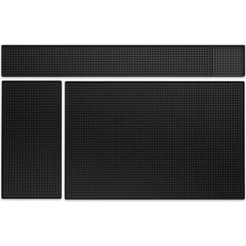 Noverlife 3PCS Black Rubber Bar Service Spill Mat, Barber Station Mat Flexible Bar Mat Set for Countertop, Waterproof Home Bar Mats Restaurant Service Mat Nonslip Drying Mat - 24x3 & 18x12 & 12x6inch