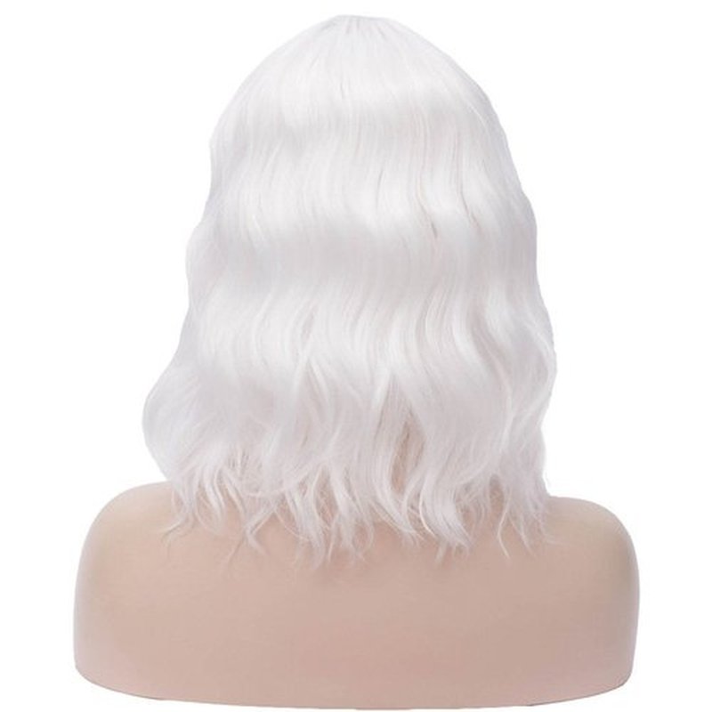 BERON 14 Inches White Wig Women’s White Curly Wig with Bangs for Women Halloween Cosplay Wig for Daily Use Synthetic Wigs (White)