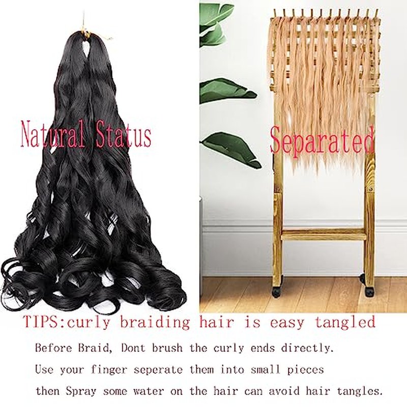 8 Packs French Curly Braiding Hair 24 Inch Loose Wave Spiral Curly Crochet Hair for Black Women Pre Stretched Braiding Hair with Curly Ends (24 Inch, #24)