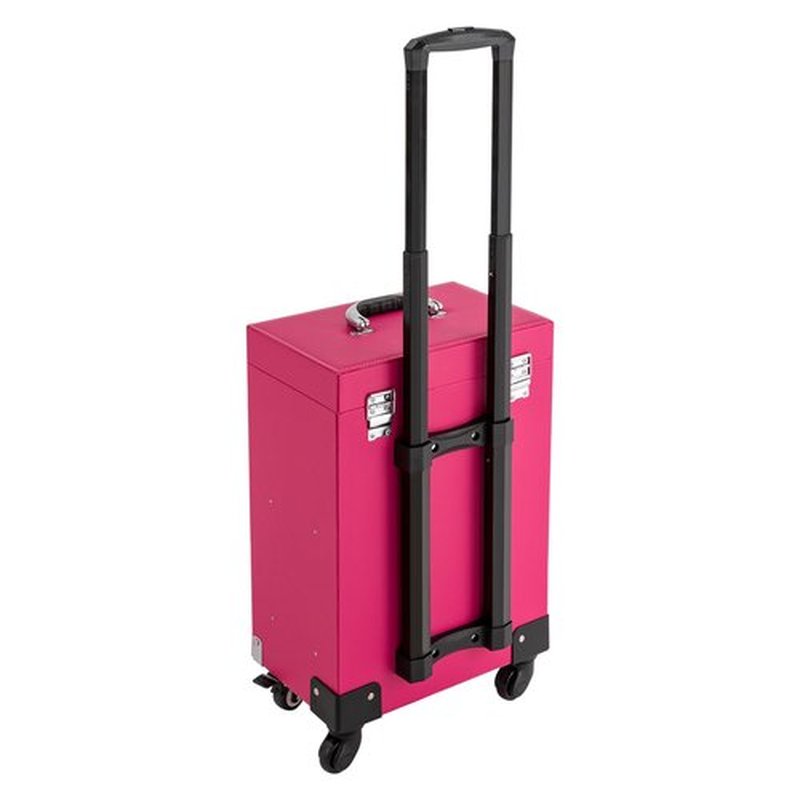 PalaUha Rolling Makeup Train Case Professional Cosmetic Organizer Trolley with Drawers Compartment Nail Case Wheeled Manicure Pedicure Storage Case for Hair Stylists Makeup Artists (Pink & Silver)