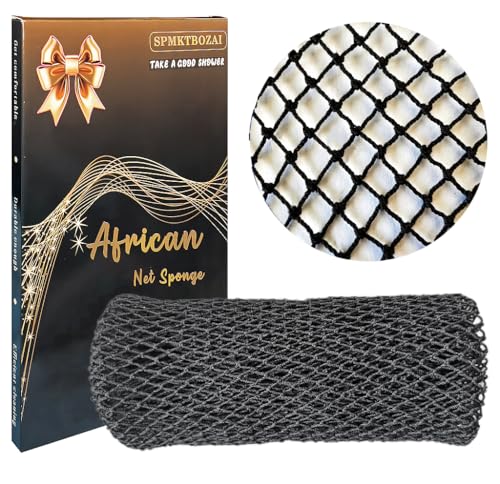 SPMKTBOZAI African Net Sponge Authentic, African Exfoliating Sponge Real African Net Black Owned, African Bath Sponge Back Scrubber, Body Exfoliator Shower Bath Accessories (Black)