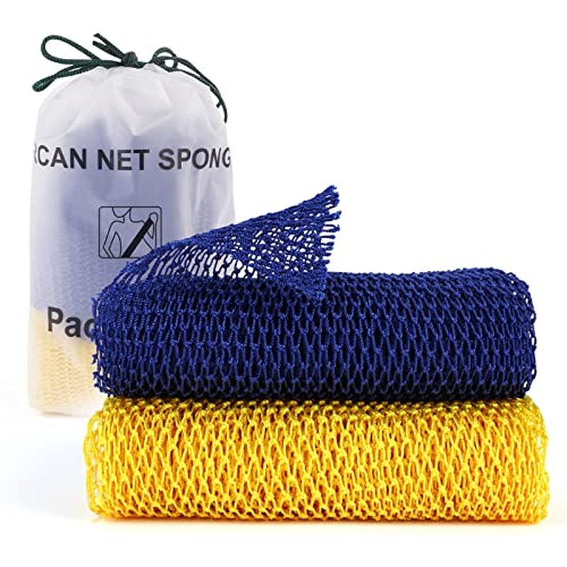 Zerwhil 2 Pieces African Net Sponge, African Exfoliating Net Rip-Resistant Loofah Exfoliating, Body Back Scrubber for Shower, Authentic Long Nylon Exfoliating Back Washcloth Towel for All Skin