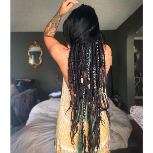 Quiduis 30 Inch 30 Strands SE Dreadlock Extensions Full Sets,3 In 1 Mixed Synthetic Dreads Extensions,Black Curly&Straight&Boho Single Ended Dreads Extensions Hippie Style Dreadlock for Women