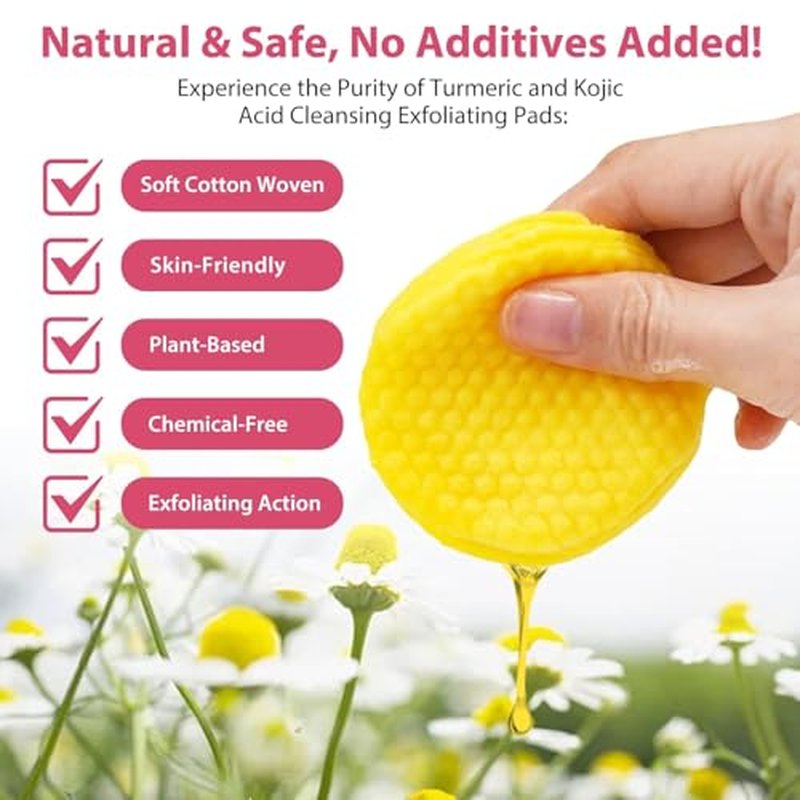 Turmeric Kojic Acid Cleansing Pads for Face and Body 40 PCS(1 Pack), Turmeric Cleansing Pads for Dark Spots, Balance Skin Oil and Water, Gentle & Non-Irritating and Remove Excess Keratin from Skin