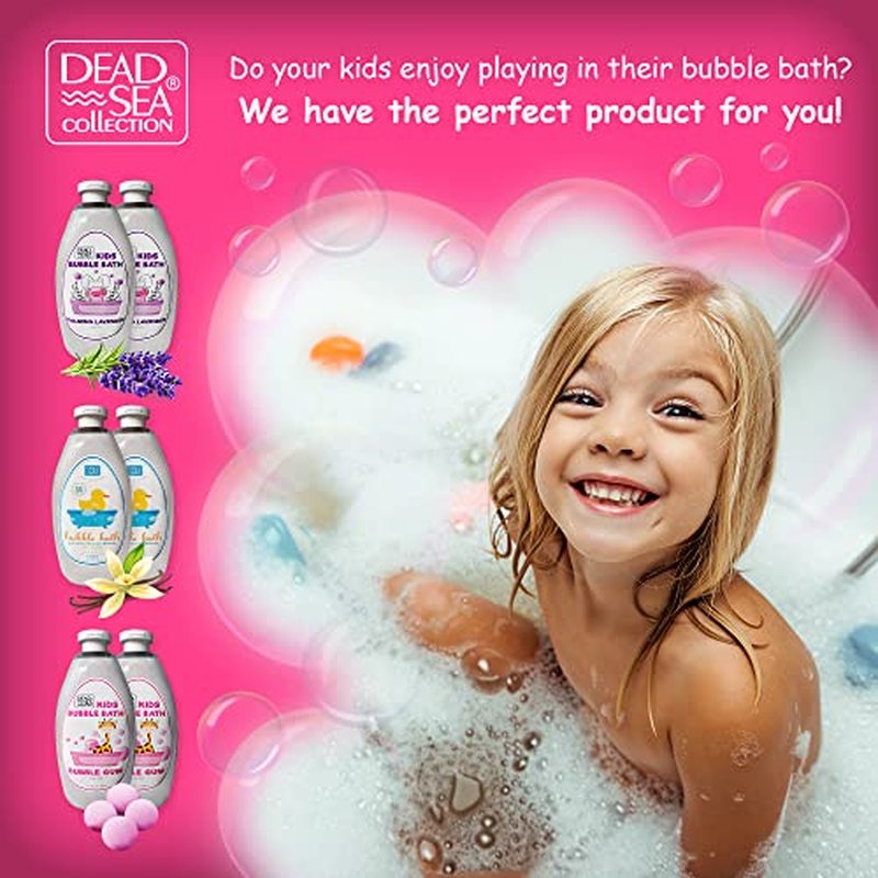 Dead Sea Collection Bubble Bath Kids with Bubble Gum Scent - Cleansing and Moisturizing Liquid Bubble Bath - Pure Dead Sea Minerals - Pack of 2 Large Bottles (67.6 fl.oz)