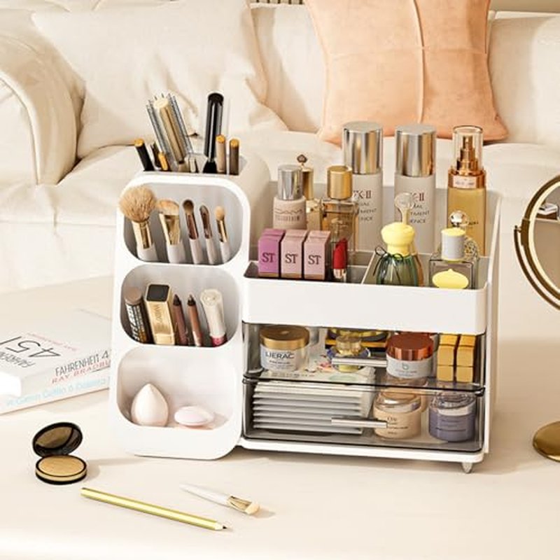 Makeup organizer with Drawers for Vanity,Spacious Cosmetic Display Case,Perfect Storage Solution for Your Beauty Essential(Cream)