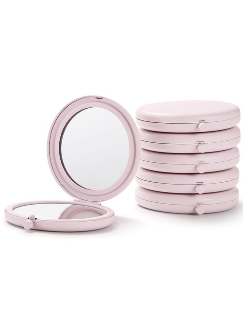 Getinbulk Compact Mirror for Purse, Pack of 6 Double-Sided 1X/2X Magnifying Round Metal Pocket Makeup Mirrors (Round, Pink Marshmallow)