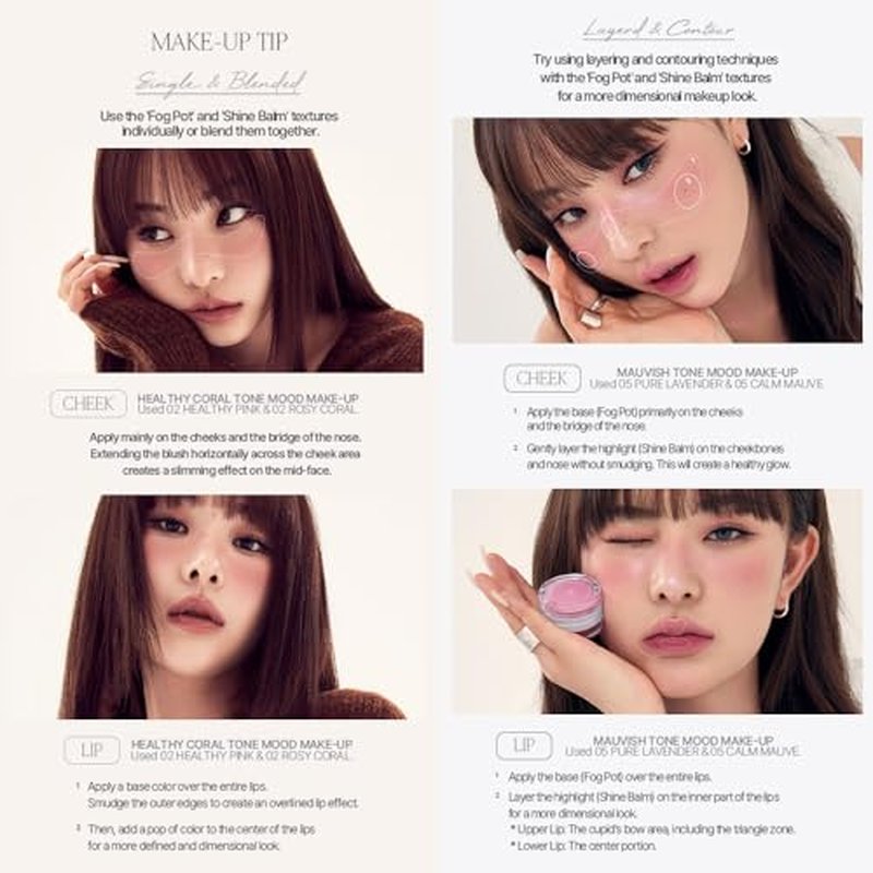 Heart Percent Dote On Mood Custom Lip & Cheek, Matte (Fog Pot) + Glow (Shine Balm) Dual Type Multi-use Blush & Lip Tint [#05. Mauvish]