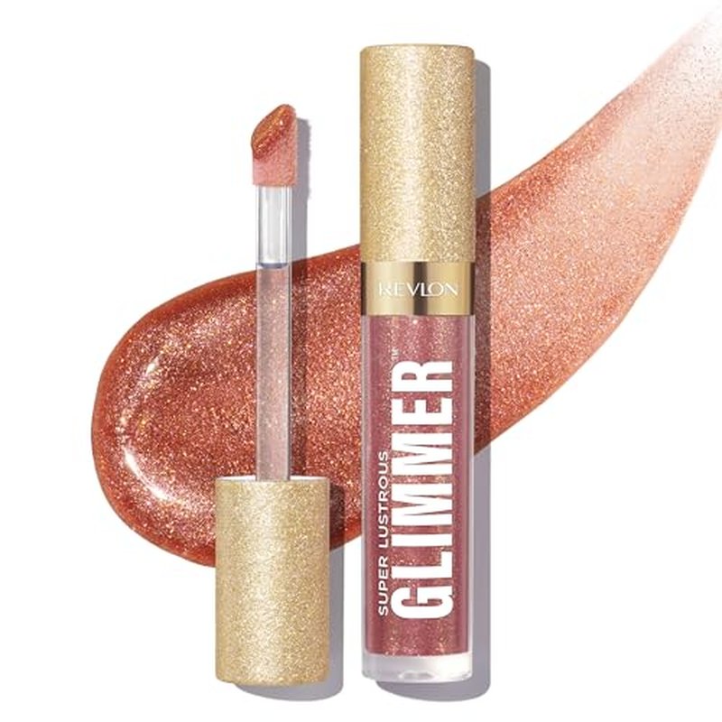 REVLON Super Lustrous Glimmer Gloss, Lip Makeup, Non-Sticky Finish Made with Plant-Based Glitter and Light-Refracting Pearls for High-Impact Shimmer, 005 Glazed Almond, 0.13 fl oz