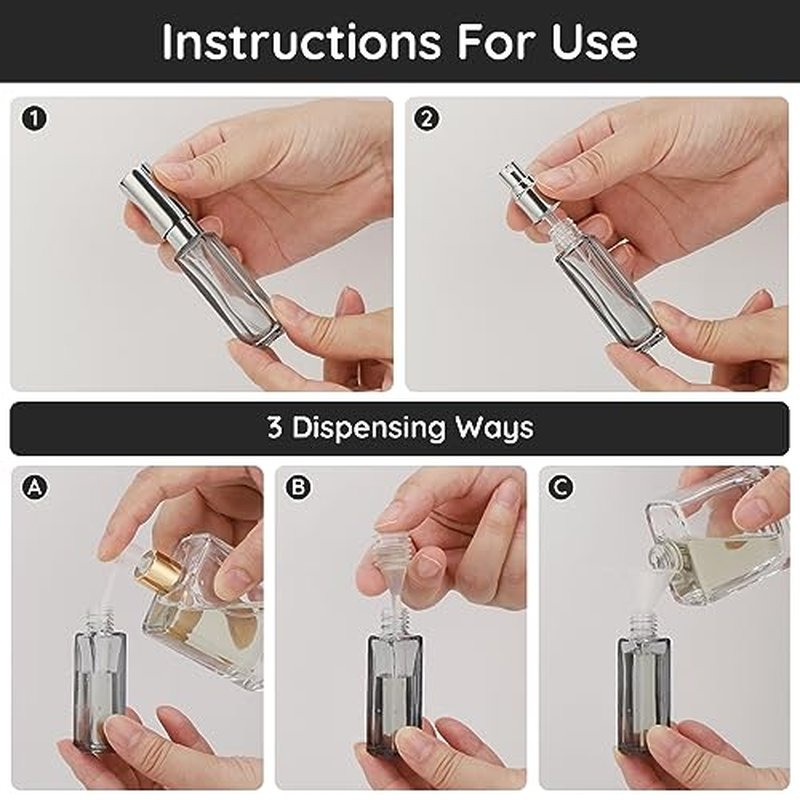 Segbeauty Travel Perfume Bottle Refillable, Empty Mini Portable Perfume Atomizer with Funnel, 5 Set of 10ML Glass Spray Bottle Fine Mist Leak-proof Sprayer Travel Sample Bottles for Cologne Fragrance