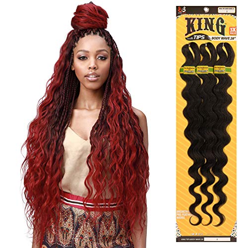 MULTI PACK DEALS! Bobbi Boss Synthetic Hair Braids Pre-Feathered 3X King Tips Body Wave 28" (1-PACK, 2)