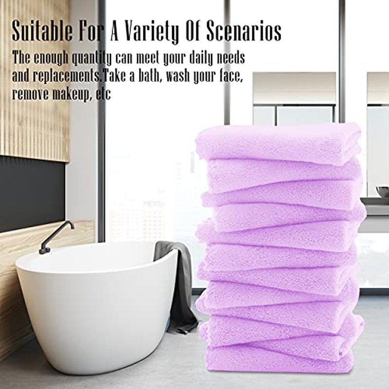TENSTARS 12 Pack Premium Washcloths Set - Quick Drying- Soft Microfiber Coral Velvet Highly Absorbent Wash Clothes - Multipurpose Use as Bath, Spa, Facial, Fingertip Towel (Purple)