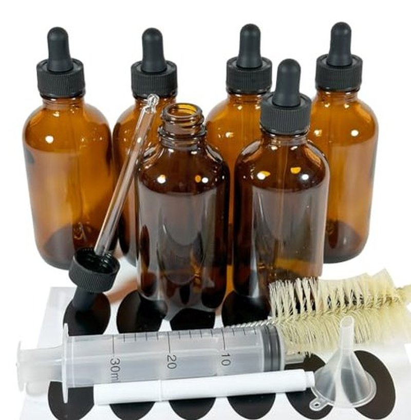 PIPIBA 6Pack 4oz (120ml) Round Drip Tip Glass Eye Droppers. Essential Oil Glass Bottle. For Lab Bottles (Amber)