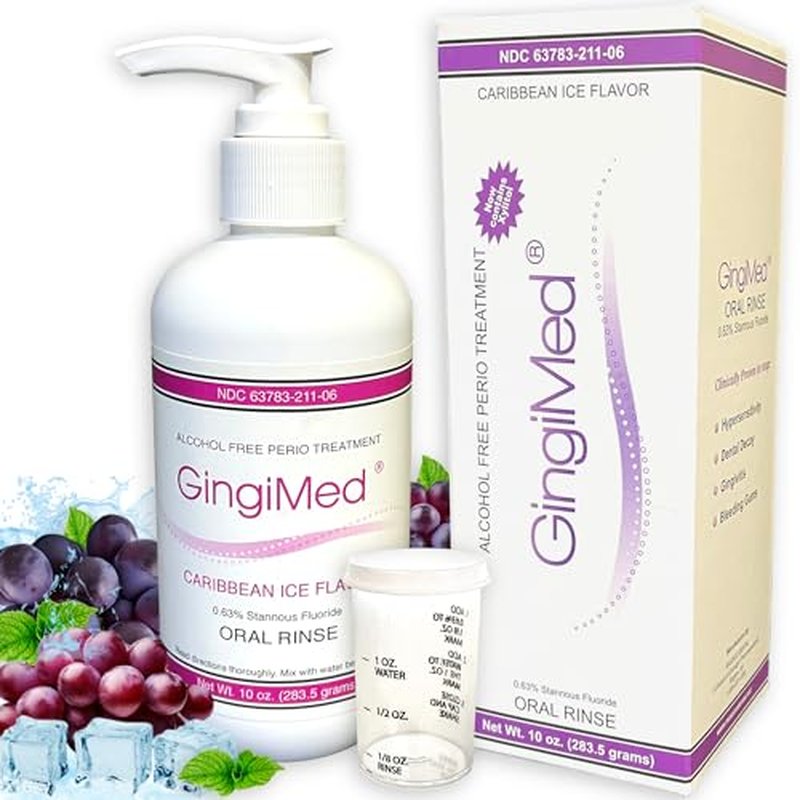 GingiMed .63% Stannous Fluoride Mouthwash with Xylitol | Alcohol-Free Fluoride Mouth Rinse | Periodontal Disease Treatment (Caribbean Ice - 10 Ounce)