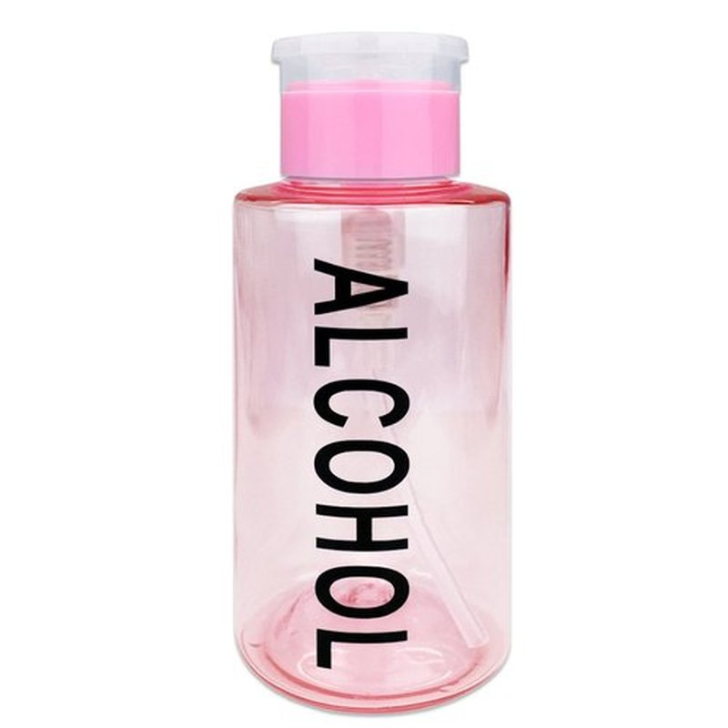 10oz Push Down Pump Dispenser Flip Top Cap Refillable Empty Bottle - Pinl with Word Imprint - Lockable Travel Cosmetic Packaging Empty Bottle for Nail Polish Manicure