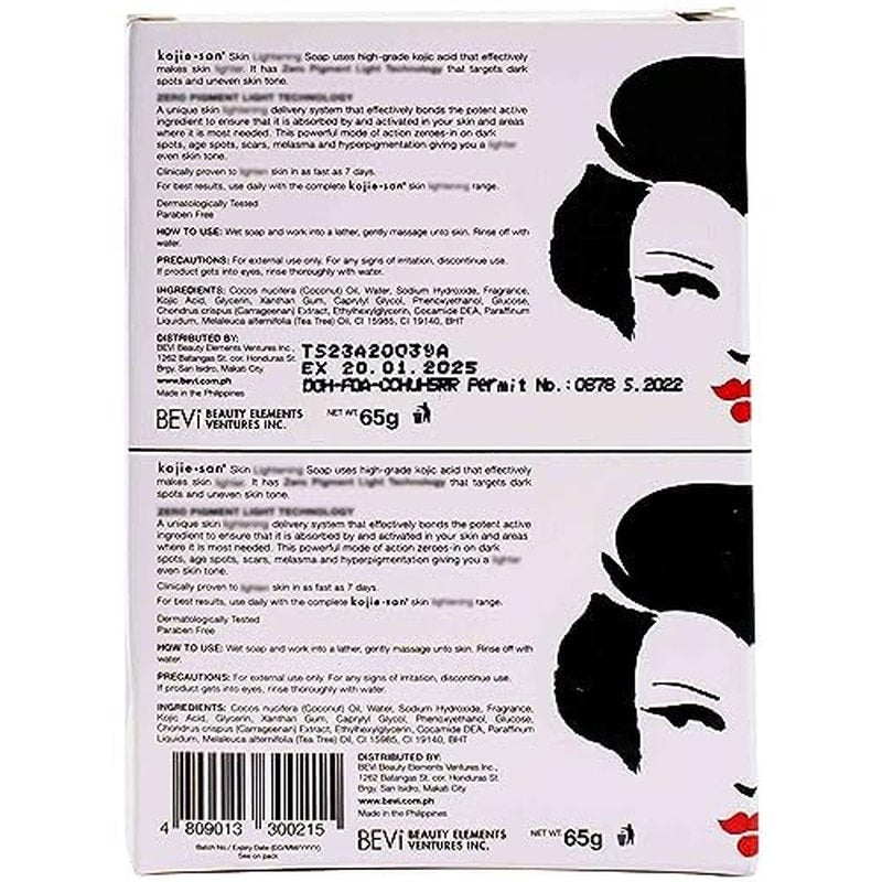 Kojie San Face & Body Shower Set - The Original Kojic Acid Soap, Dark Spot Remover Bar Soap with Coconut & Tea Tree Oil – 65g x 8 Bars with Leafa Soap Net, Brush and Soap Dish