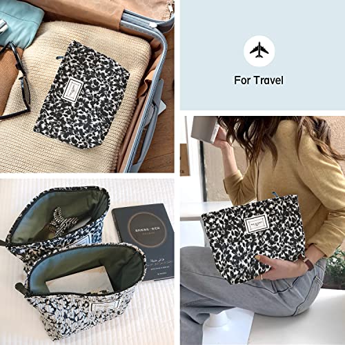 STARDW Flower Cosmetic Bags Makeup Bags for Women,Travel Makeup Bag Large Capacity Canvas Makeup Bag,Makeup Organizer Bag Zipper Pouch (Green Flora)