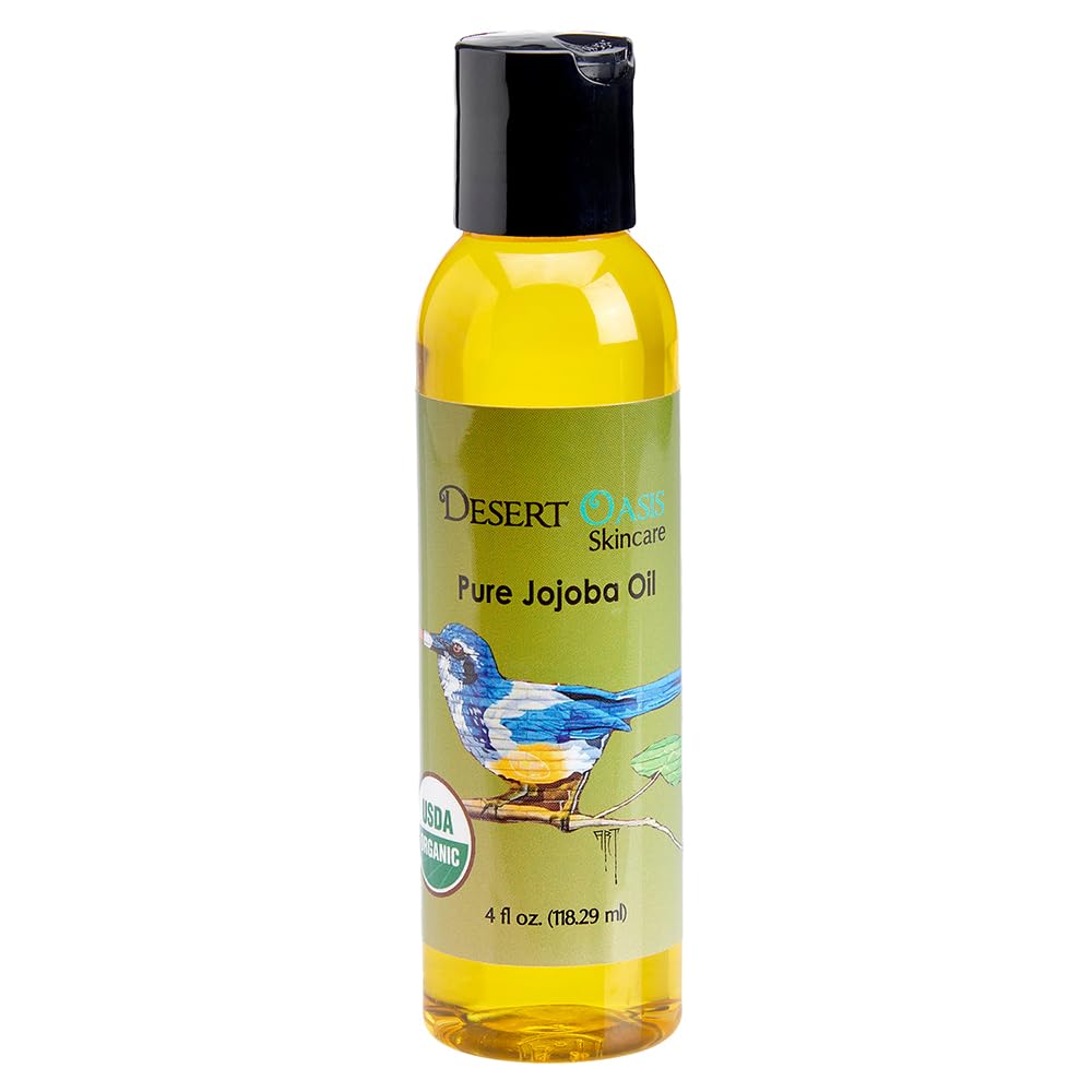 Desert Oasis Skincare | USDA Certified Organic Jojoba Oil – 100% Pure, Cold Pressed Natural Moisturizer for Face, Hair, Skin, Tattoos & Piercings – 4 fl oz (118 ml)