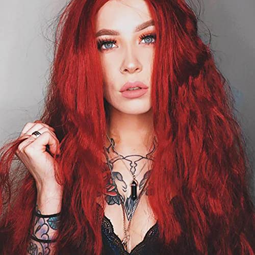 Wiwige Red Wig Long Curly Wavy Middle Part Wigs for Women Synthetic Natural Looking Party Halloween Cosplay Wig 25"