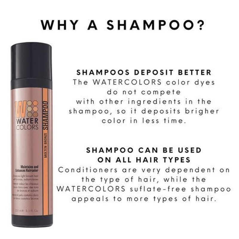 Watercolors Semi Permanent Color Depositing Shampoo. Sulfate & Paraben Free to Maintain & Enhance Hair Color 8.5 oz - MOLTEN BRONZE