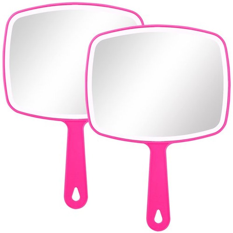 Nutair 2Pcs Hand Mirror, Handheld Vanity Mirror with Hanging Hole in Handle Pink 7.4" W x 10.4" L