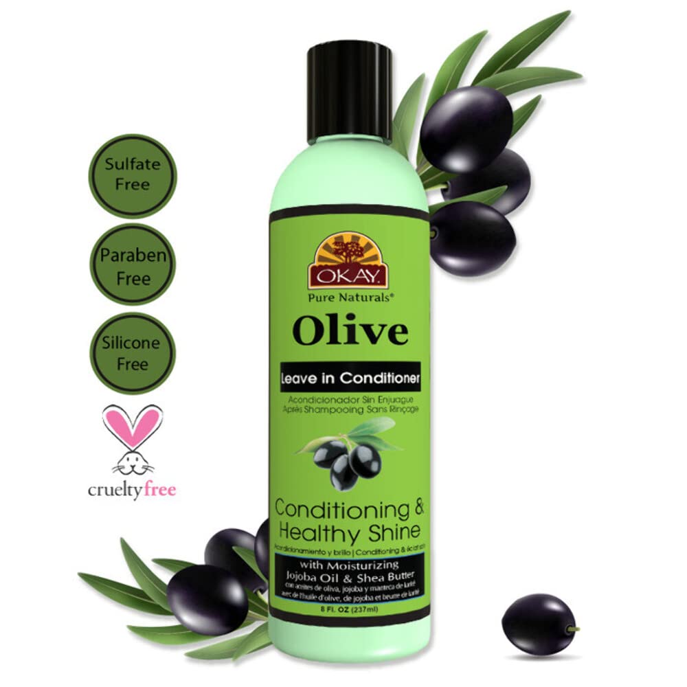 OKAY - Olive Oil Leave-In Conditioner - For All Hair Types and Textures - Conditioning and Healthy Shine - Nourish, Condition, Hydrate - Free of Sulfate, Silicone & Paraben - 8 oz