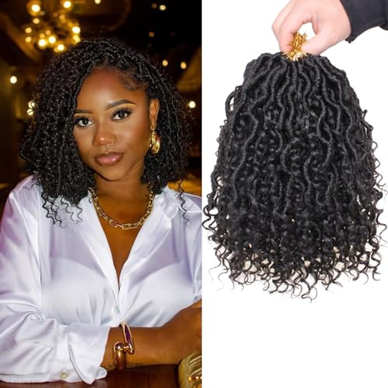 COOKOO 8 Packs Goddess Locs Crochet Braids Hair 14 Inch Pre-curled River Locs Crochet Hair Goddess Faux Locs Wavy Crochet Hair for Women Pre Looped Bohemian Locs Crochet Hair Extensions Tgrey#