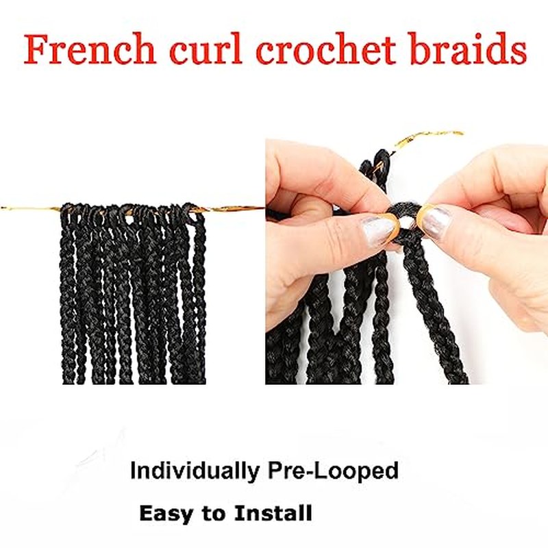 8 Packs French Curl Crochet Braids 18 Inch Goddess Box Braids Crochet Hair French Curly Braiding Hair Crochet Hair for Black Women French Curly Braids With Loose Wavy Ends Hair Extensions( 18 Inch (Pack of 8)，T27# )