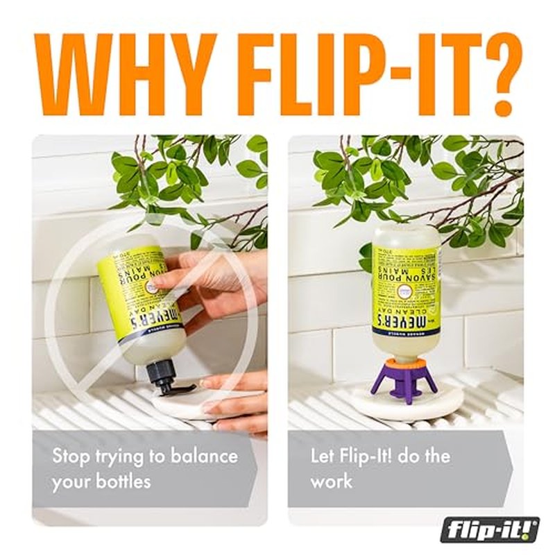 Flip-It! 1-Pack Bottle Emptying Kit – Gadget Gifts & Unique Xmas Gifts – No More Wasted Product – Fits Most Plastic Bottles – Stocking Stuffer Gift Idea – 1 Base Cap, 3 Adapters – Bright Color Edition