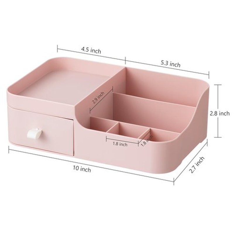 HBlife Plastic Makeup Organizer for Vanity with Drawer Large Skincare Organizers 8 Compartments Bathroom Organizer Cosmetic Storage, Pink