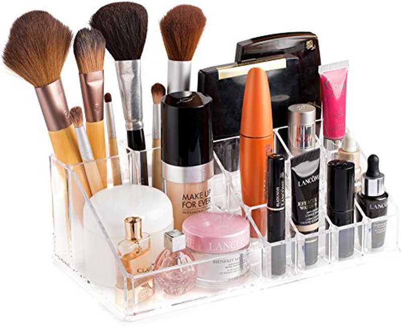 Masisrs Clear Makeup Organizer - Cosmetic Storage Organizer - 16 Compartments - Easily Sort Make Up & Jewelry - 4 Drawer Vanity Organizer - Elegant Look - Transparent Design - Makeup Holder