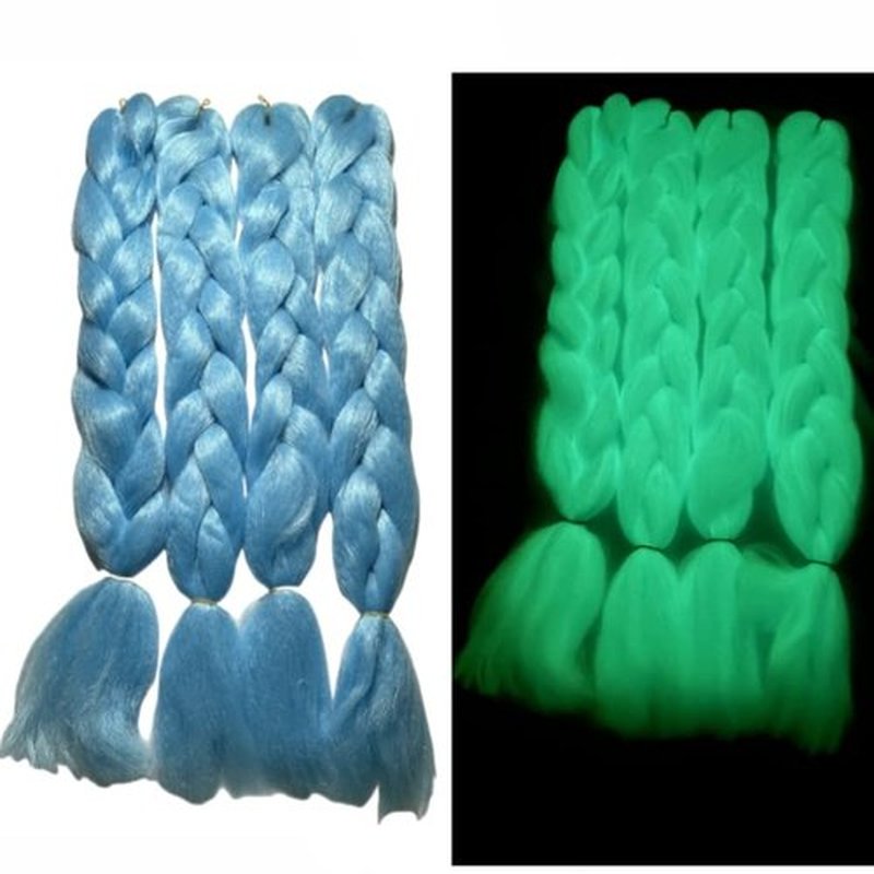 Glowing in Darkness Braiding Hair 400g Braiding Hair Jumbo Box Braids Hair Extensions Shining Jumbo Braids Hair Fluorescent Light in Darkness (Light Blue)