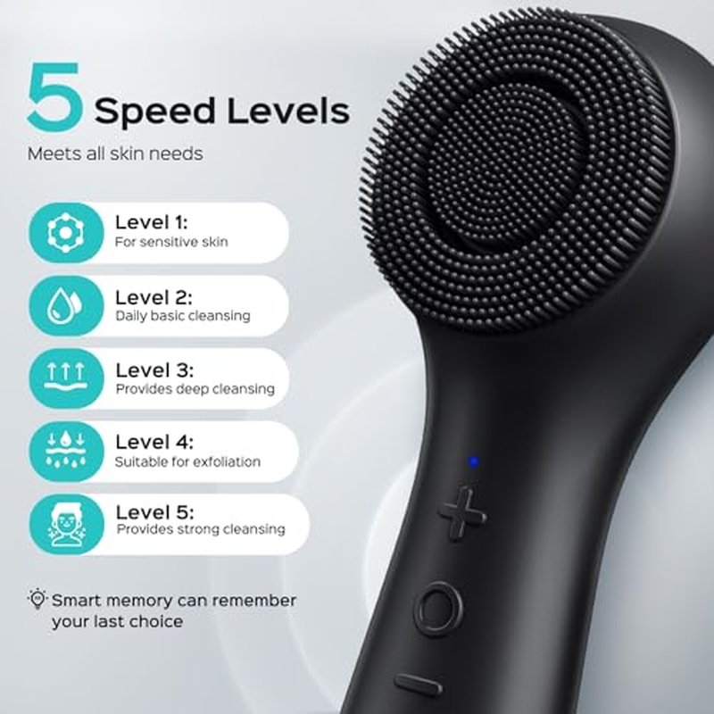 Face Scrubber Facial Cleansing Brush: 2 in 1 Spin and Vibration Patented Tech, Silicone Electric Exfoliator Scrubber with Automatic Foaming, Waterproof Face Cleanser Brush for Men and Women, Black
