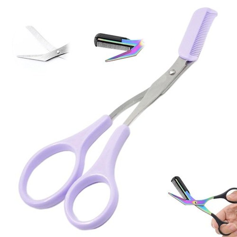 Eyebrow Trimmer Scissor for Women,Upgraded Stainless Steel Eyebrow Scissors with Comb,Small Scissors for Men and Women,Eyebrow Cutter Hair Removal Eyebrow Scissors Makeup Tool (purple)