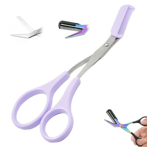 Eyebrow Trimmer Scissors for Women, 2025 New Eyebrow Scissors with Comb, Non-Slip Eyebrow Cutter Hair Removal Eyebrow Scissors Makeup Tool for Men Women (Purple)