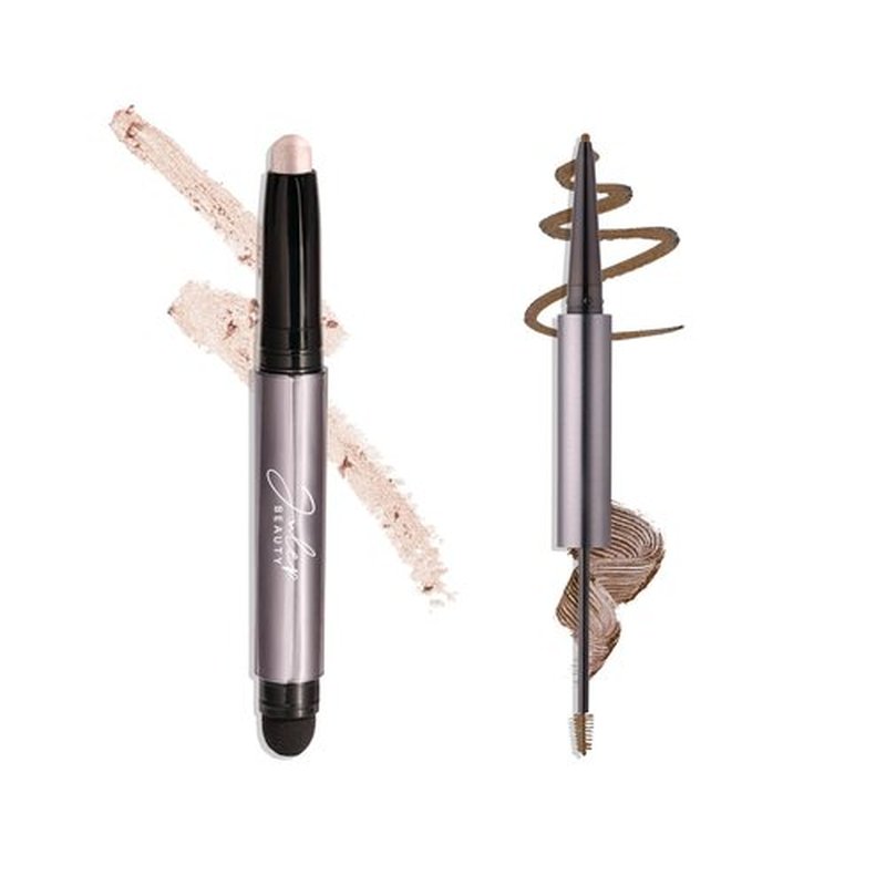 Julep Eyeshadow 101 Crème to Powder Waterproof Eyeshadow Stick, Pearl Shimmer & Brow 101 Waterproof Definer Makeup Eyebrow Pencil and Tinted Gel, Medium Brown